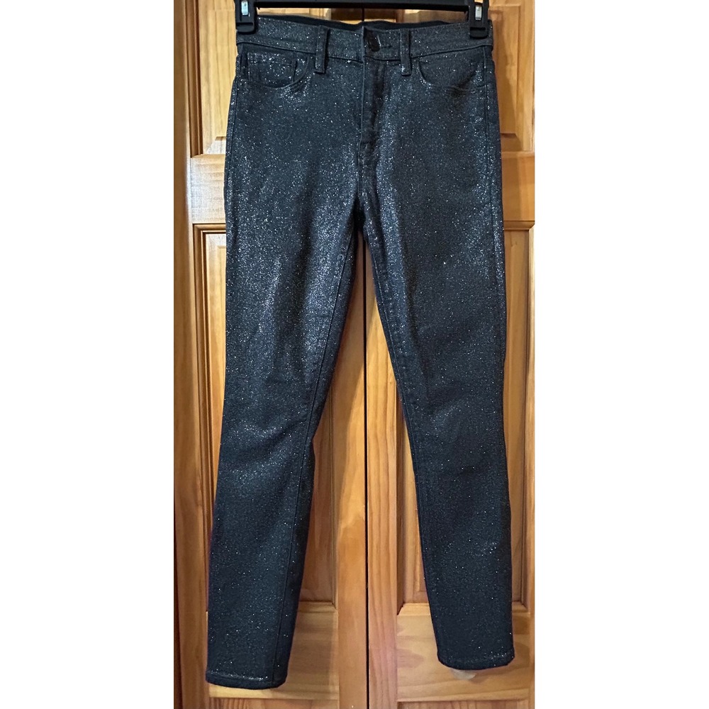 Hudson Barbara High-Rise Super Skinny Ankle Jeans Black Sparkle Coated Womens 26
